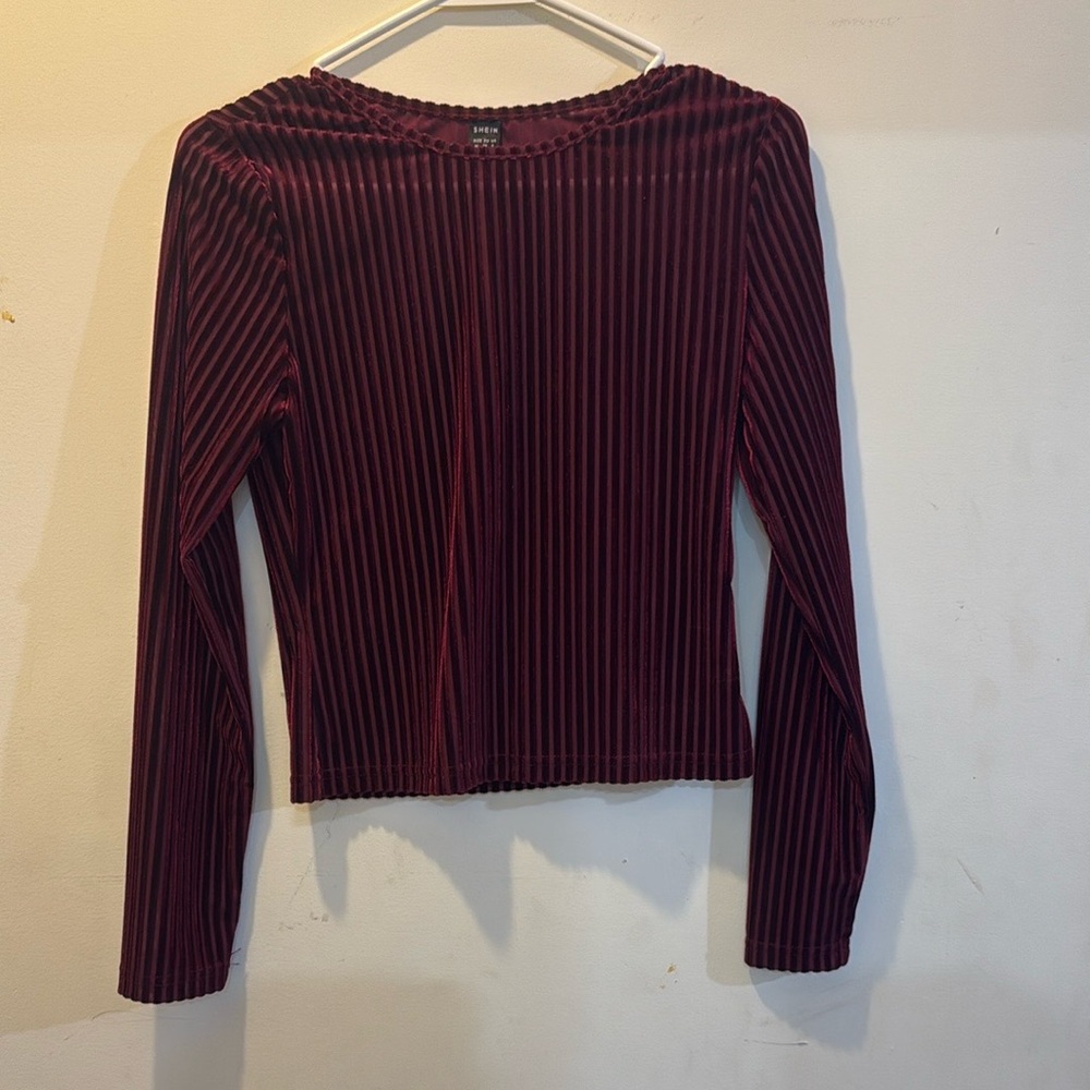 Burgundy Velvet Long Sleeve Top